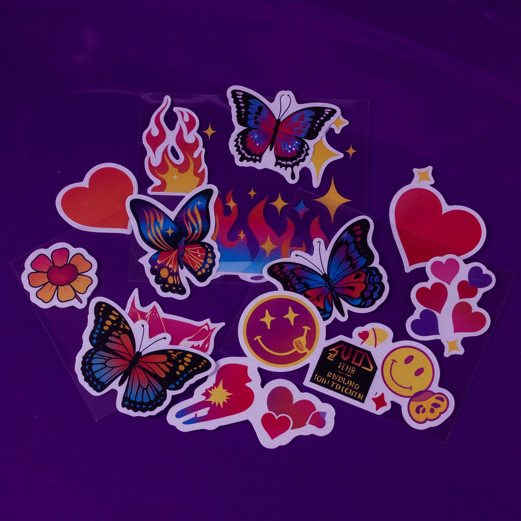 Affiches et stickers Y2K : papillons, flammes, étoiles