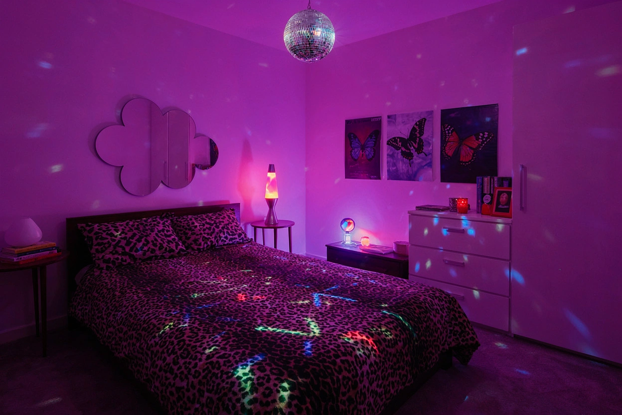 Chambre Y2K complète avec miroir fleur et lampe lave