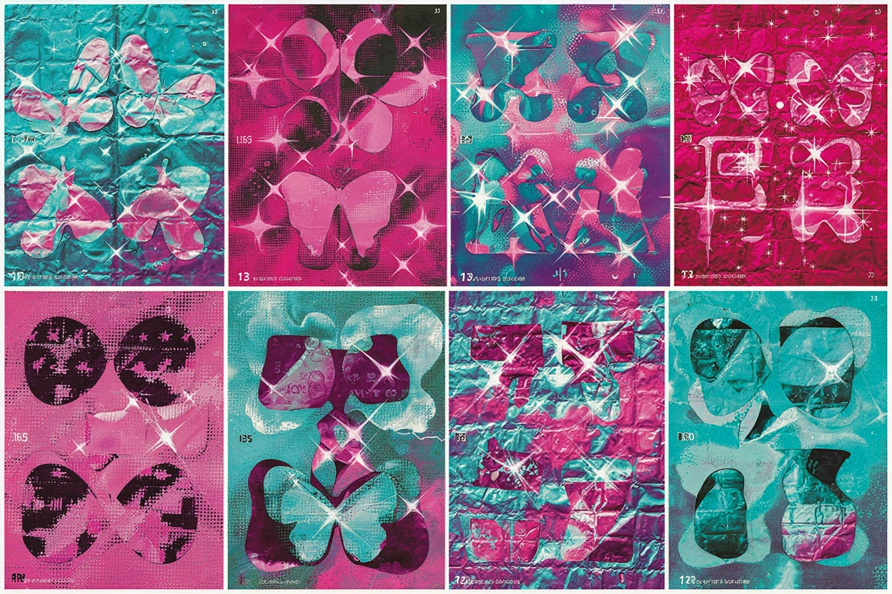 Moodboard lookbook années 2000 avec paillettes